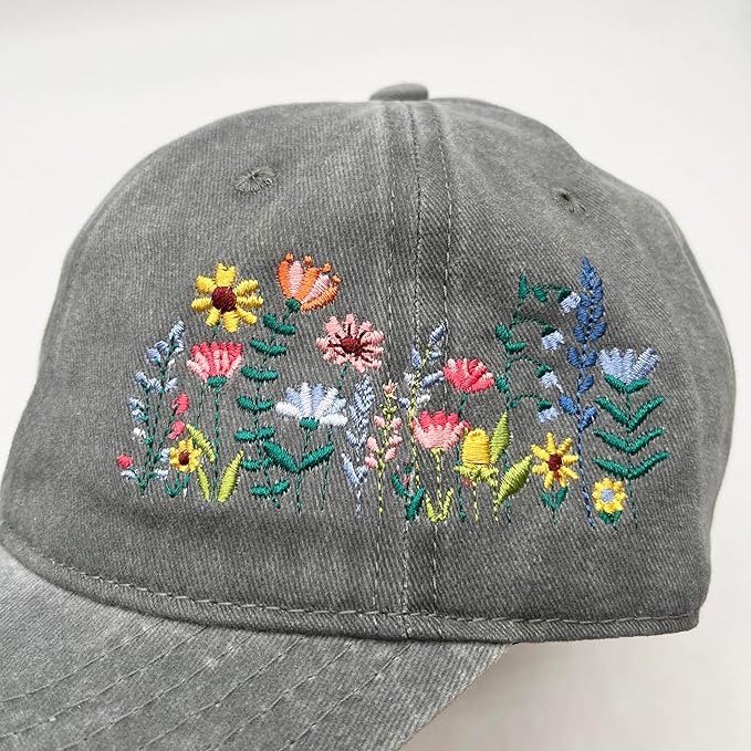 Cute Flower Hat, Elegant Floral Embroidered Adjustable Baseball Cap for Men Women, Gifts for Flower Lovers, Black