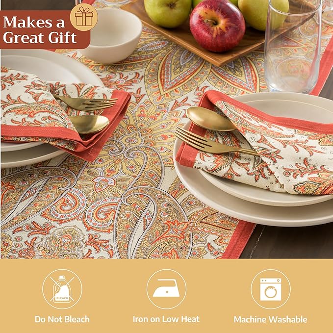 Maison d' Hermine Table Runner 100% Cotton Single Layer Table Runners 48 inches Long for Thanksgiving Christmas Decorations Home Kitchen Dining Party Wedding (Kashmir Paisley, 14.5" x 48")