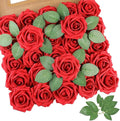 AmyHomie Artificial Flowers Red Rose 50pcs Real Looking Fake Roses w/Stem for DIY Wedding Bouquets Centerpieces Arrangements Party Baby Shower Valentines Day Christmas Tree Decorations