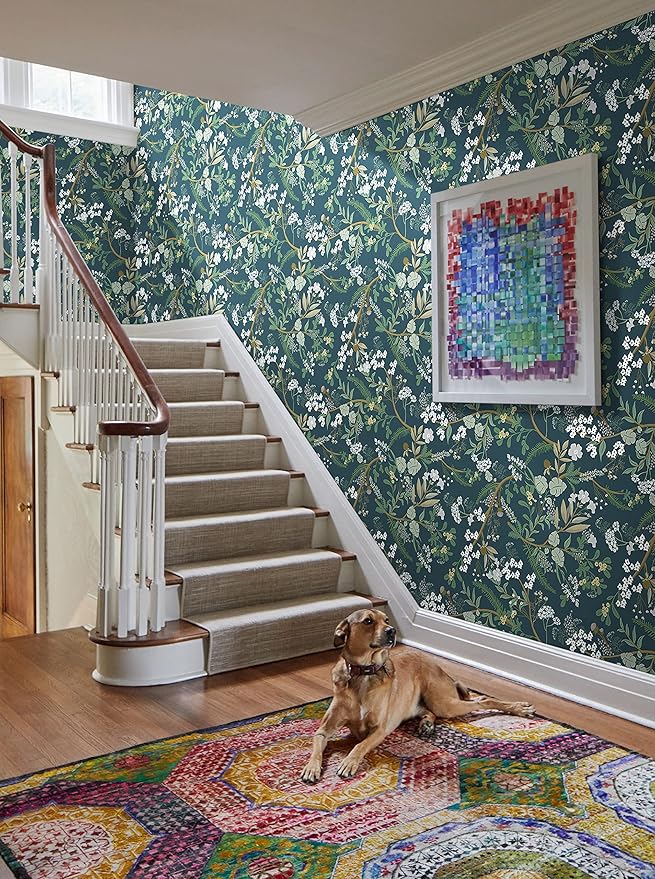 Guvana 197"x16.14" Green Peel and Stick Wallpaper Floral and Leaf Wallpaper Vintage Contact Paper Plants/Leaves/Flower Wall Paper Self Adhesive Removable Wallpaper for Livingroom Accent Room Decor