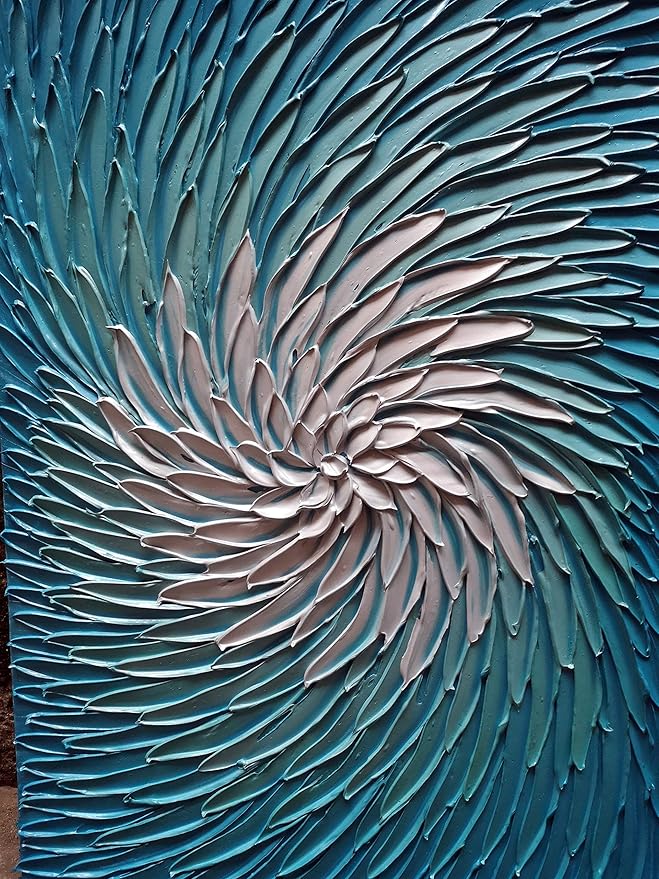 YaSheng Art - Contemporary Art Oil Painting on Canvas 3D Metallic Blue and Silver Texture Abstract Art Pictures Canvas Wall Art Paintings Modern Home Decor Abstract Paintings Ready to hang24x36inch
