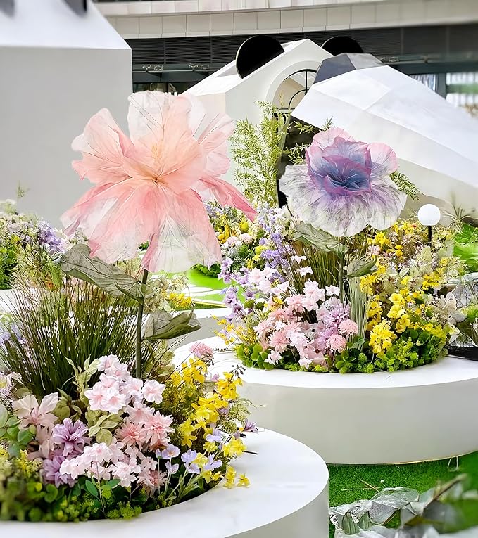 Large Artificial Flowers, 5.58ft Giant Standing Poppy Decorations, Handcrafted Huge Flowers for Wedding, Garden, Hotel, Office, Art Gallery, Photography Props & Shop Window Display (1, Purple)