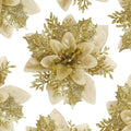 24 PCS Poinsettia Flower Artificial Gold Christmas Flowers Artificial 5.5'' Glitter Poinsettias Artificial Christmas Tree Flower with Clips DIY Xmas Wreath Holiday New Year Home Party Decor