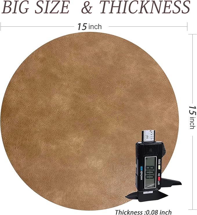 UnivoColors PU Leather Placemats Set of 8,15 Inches Round Washed Cowhide Pattern Table Mats for Dining Table, Kitchen, Party Decoration(Retro Camel)
