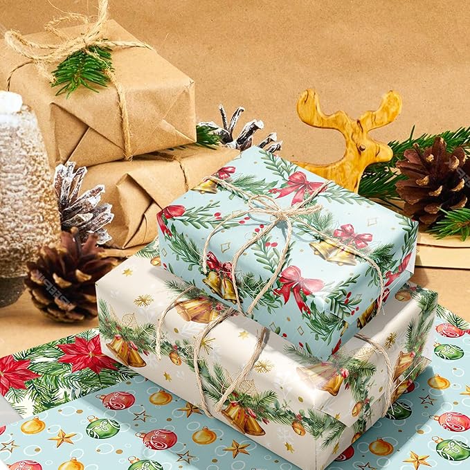 Anor Wishlife Christmas Wrapping Paper,Xmas Wrapping Paper Roll,Holiday Wrapping Paper,20 * 27inch Christmas Party Decorations for Office,Home,Classroom(12pcs)