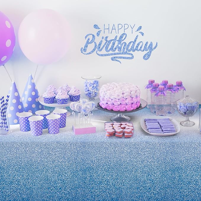 FunnyPars 1 Pack Ombre Blue Plastic Tablecloth for Parties, Gradient Pastel Blue Disposable Tablecloths for Rectangle Tables, Sprinkle Table Cover for Wedding Birthday Anniversary Party, 54 x 108Inch