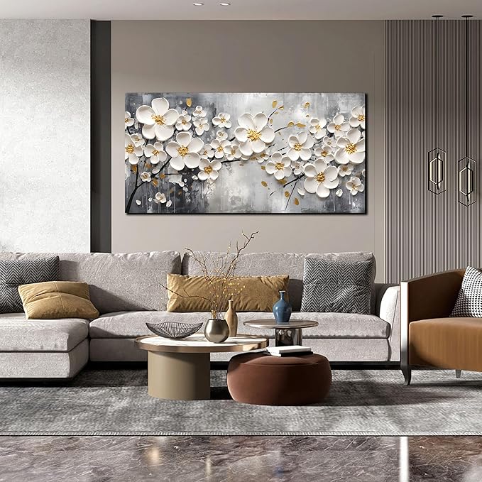 White Flower Pictures Wall Art for Bedroom - Floral Wall Decor for Office Women - Girls Wall Decor for Bedroom Size 24" x 48"