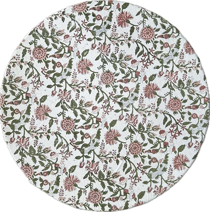 ATOSII Mahoka Rust 100% Cotton Round Block Print Summer Tablecloth, Floral Table Cloth Linen for Dining Parties Weddings Outdoors Holidays I 72" Inches Round, 4 Seater