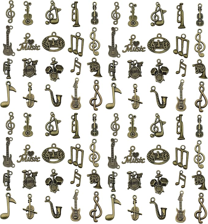 WOCRAFT 60pcs Antique Bronze Music Bracelet Charms for Jewelry Making Sets DIY Necklace Bracelet Keychain Crafting Charms Kit Craft Supplies (SN895)