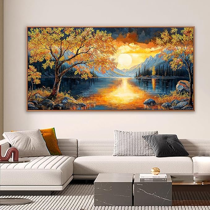 Large Wall Art For Living Room Canvas Art Wall Decor Modern Artwork Gold Tree River Sunrise Landscape Paintings Print Pictures For Bedroom Apartment Office Mural Aesthetic Artwork 29 X 58 In With Framed