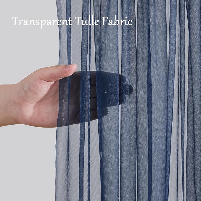10x10ft Navy Blue Tulle Backdrop Curtain with Lights String for Parites, Sheer Backdrop Curtains for Wedding Baby Shower Birthday Party Photo Shoot Decorations