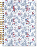 VIIJJUE Blue and White Chinoiserie Christmas Santa Notebook for Women, Vintage French Country Toile de Jouy Journal, Xmas Red Santa Holiday Hardcover Spiral Notebooks, 5.5x8.3 Inch-01