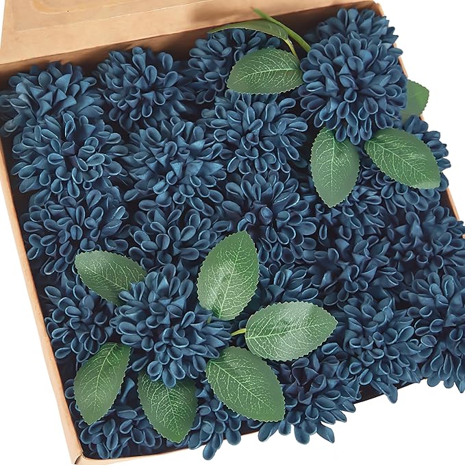Artificial Flowers, 100pcs Artificial Rose for DIY Wedding Bouquets Centerpieces Arrangements, Navy Blue Dahlia Flowers with Stems for Bridal Shower Party Home Decoration
