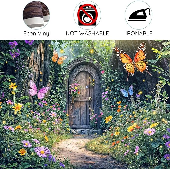 12X10ft Enchanted Forest Backdrop Fairy Enchanted Wonderland Garden Wooden Door Floral Butterfly Photography Background for Kids Girls Baby Shower Birthday Party Decoration Banner Booth Props