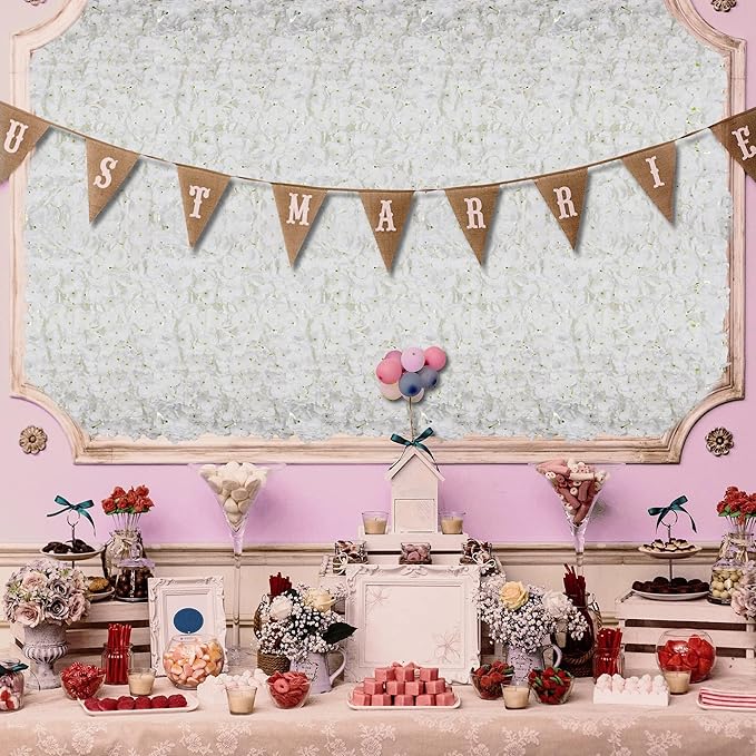 BLOSMON Flower Wall Panels Backdrop Décor White Artificial Floral Backdrop for Wedding Party Baby Bridal Shower, 12 Pcs Hanging 3D Fake Hydrangea Wall Decoration, Silk Faux Hydrangea Flower