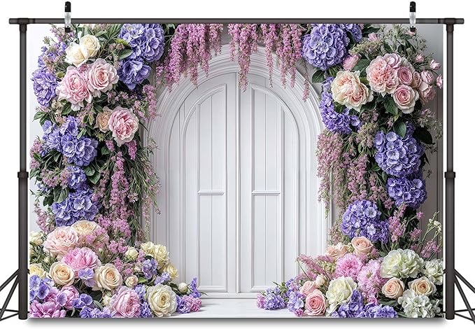 12x10ft Purple Flower Floral Arch Backdrop Background Photography Flower Wall Lavender Backdrop Party Wedding Girls Birthday Princess Mother's Day Bridal Shower Anniversary Banner Decor Studio Photo