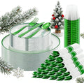 SUT 175 Pcs Green and Clear Plastic Dinnerware Set for 25 Guests, Include: 25 Dinner Plates, 25 Dessert Plates, 25 Pre Rolled Napkins With Silverware, 25 Cups, Disposable Plates for Party, Christmas