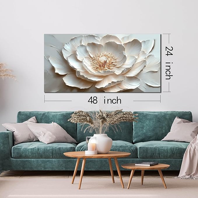 White and Pink Flower Canvas Wall Art for Bedroom - Floral Pictures Wall Art for Living Room - Girls Room Decor Ready to Hang Size 24" x 48"