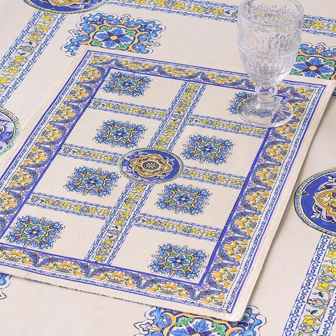 Maison d' Hermine Placemat 100% Combed Cotton Premium Cloth Placemats 13"x19" Washable Place Mats, Home, Kitchen, Dining, Cocktail Parties & Camping - Sciacca (Set of 4)