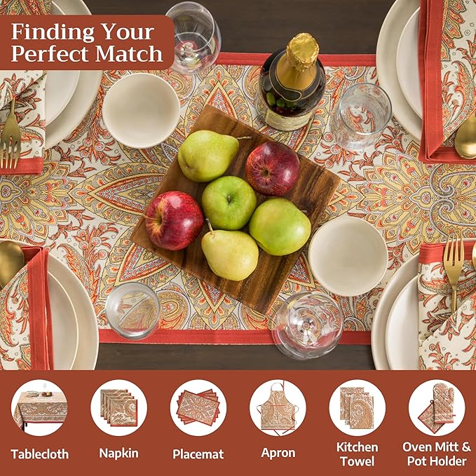 Maison d' Hermine Table Runner 100% Cotton Double Layer Table Runners 108 inches Long for Thanksgiving Christmas Decorations Home Kitchen Dining Party Wedding (Kashmir Paisley, 14.5" x 108")