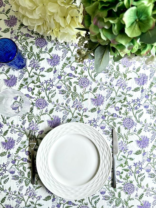 ATOSII Mahoka 100% Cotton Rectangle Fall Tablecloth, Handblock Floral Linen Table Cloth for Kitchen Dining Table I Parties Wedding Christmas Thanksgiving I Fall Home Decor 60 X 108 Inches I 8 Seater