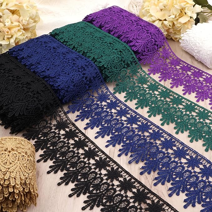 Green Lace Trim 7.5 Yards Wide Embroidered Floral Trim Edge Venise Lace Ribbon for Wedding Dress Crafting, Costume Design, DIY Apparel Embellishment, Home Decor