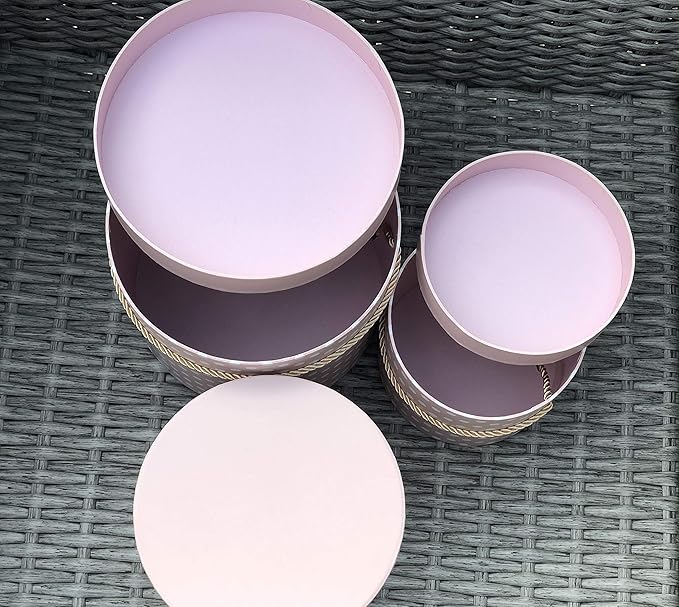 UNIKPACKAGING Premium Quality Round Flower Box, Gift Boxes for Luxury Flower and Gift Arrangements, Set of 3 pcs with Lids Size (S/M/L), Pink White Dots