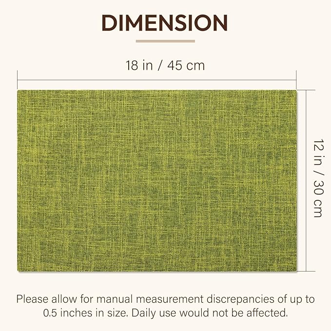 Blue Forest Placemats Set of 6, Dual-Layered Thickened Faux Linen Cloth Place Mats Heat Resistant Machine Washable Wrinkle Free Table Mats Indoor/Outdoor (Lime Green)