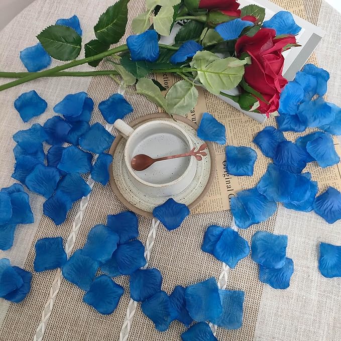 Separated 1500 PCS Artificial Blue Rose Petals for Romantic Night for him for her Set Faux Blue Flower Petals for Flower Girl Weddings Valentine Day Party Romantic Decoration (Ready-to-use)