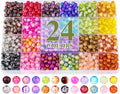 XSEINO About 1200+ PCS 6mm Cracked Style Glass Beads Bracelet Making Kit, 24 Assorted Colorful Crack Series Crystal Beads for Jewelry Making and DIY Crafts, Friendship Bracelets