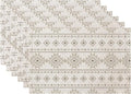 LilyCat Linen Fabric Geometric Stripes Placemats, Durable Boho Dining Table Mats for Kitchen, Rustic Vintage Washable Place Mats Set of 6, 18’’× 12’’
