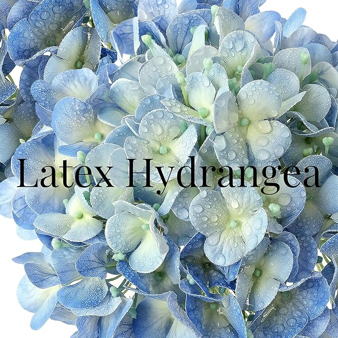 4 Pcs Real Touch Blue Hydrangeas Artificial Flowers 20'' Real Looking Faux Hydrangeas for Party Wedding Home Decor Kitchen Baby Shower Flower Arrangement