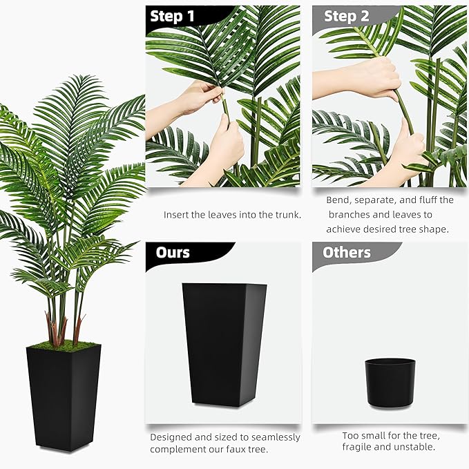 Artificial Palm Tree 5FT - Fake Tree with Gray Tall Planter - Faux Tropical Areca Floor Plant in Pot - Artificial Silk Plant for Home Office Living Room Decor Indoor