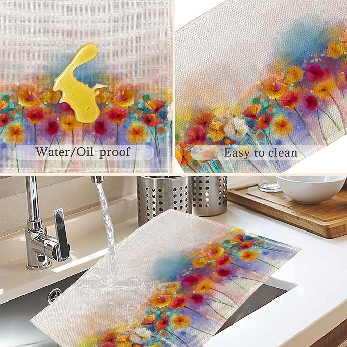 Spring Weeds Placemats Set of 6,Washable Heat Resistant 12×18 Inch Linen Table Mats Purple Nature Landscape Place Mats for Party Outdoor Dining Décor
