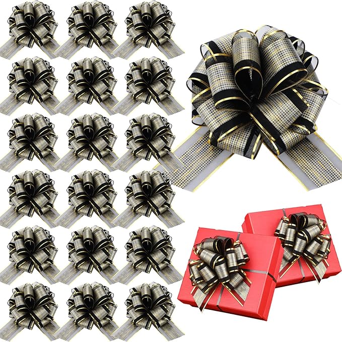 WILLBOND 20 Pieces 6 Inch Pull Bows Gift Wrapping Ribbon Pull Bows for Christmas Wedding Baskets Valentine Multicolor Wrap Accessory for Gift Present Holiday Decor(Black)
