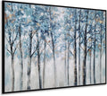 Yihui Arts Abstract Forest Wall Art Hand Painted Textured Blue Trees Canvas Painting with Gold Foil Modern Framed Artwork for Living Room Decor