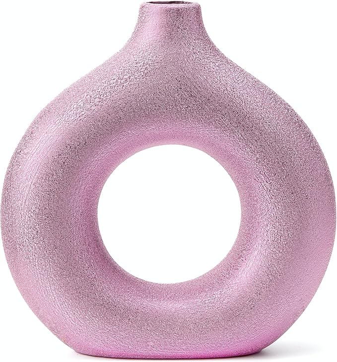 Modern Donut-Shaped Decorative Vases, Handmade Minimalist Boho ins Style, Modern Vase for Home Decor for Wedding Dinner Table Party Living Room Office Bedroom (Purple-Gold, Large)