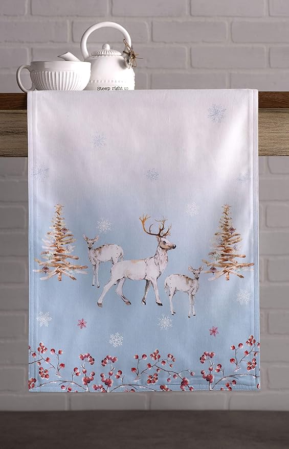 Maison d' Hermine Table Runner 100% Cotton Double Layer Table Runners 108 inches Long for Thanksgiving Christmas Decorations Home Kitchen Dining Party Wedding (Fairy Tale Forest, 14.5" x 108")
