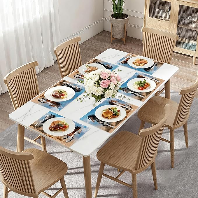 Running Horse Placemats Set of 6,Waterproof Heat Resistant Dining Table Plate Mat for Home Kitchen Dining Table 12x18Inch