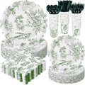 Havawish 400 Pcs Sage Green Disposable Tableware Set Greenery Floral Paper Plates Napkins Sage Serve Scalloped Plates Paper Napkins Cups Plastic Spoons Forks Knives for Wedding Tea Party Baby Shower