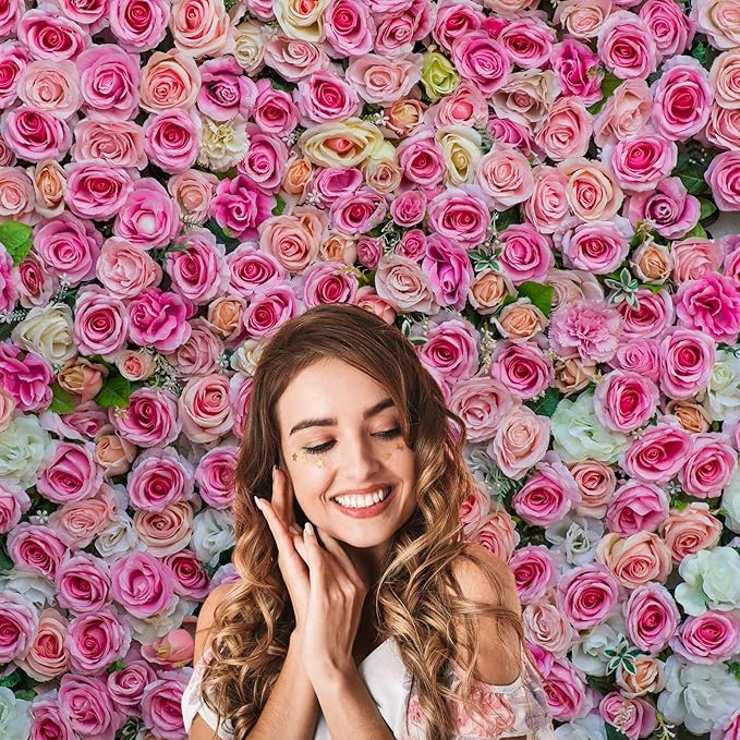 Colorful Flowers Backdrop Pink Red Roses Flowers Floral Wall Photography Background Anniversary Birthday Baby Shower Wedding and Love Backdrops Decor Children Adults Video Studio Prop 15x8ft