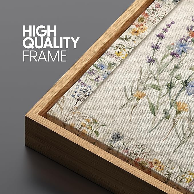SIGNFORD Extra Large Framed Canvas Print Wall Art Charming Wildflower Botanical Illustrations Modern Art Relax/Calm Warm for Living Room, Bedroom, Office - 60"x30"