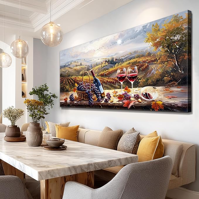 hyidecorart Farmhouse Rustic Wine Canvas Wall Art Dining Room Kitchen Still Life Painting, Vintage Restaurant Decoration, Colorful Artwork Prints for Bar Living Room Posters Wall Decor Hanging 20x40