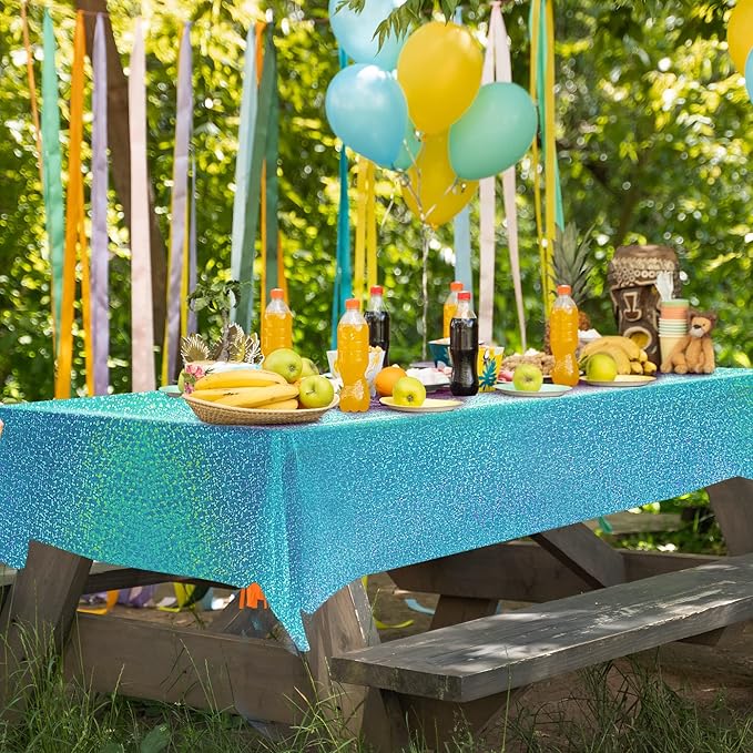 1pcs Blue Holographic Laser Tablecloths 40" x 108" Plastic Table Cloths for Parties Shimmer Shiny Party Decoration for Winter Ocean Princess Birthday Party Wedding Baby Shower Christmas Decor