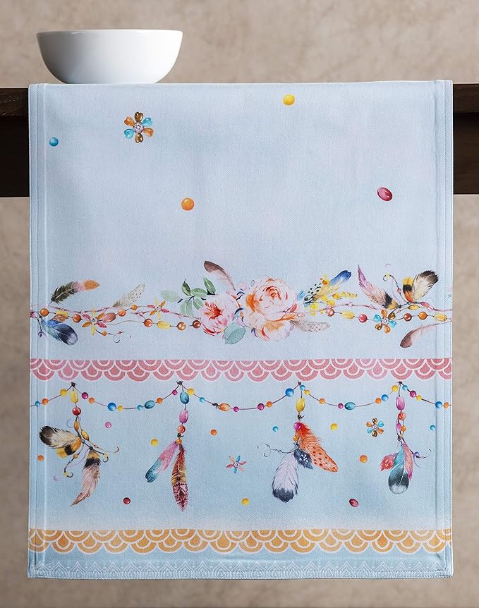 Maison d' Hermine Table Runner 100% Cotton Double Layer Table Runners 72 inches Long Decorative for Home Kitchen Dining Party Baby Shower Wedding Bridal Shower Spring Summer (Ibiza, 14.50" x 72")
