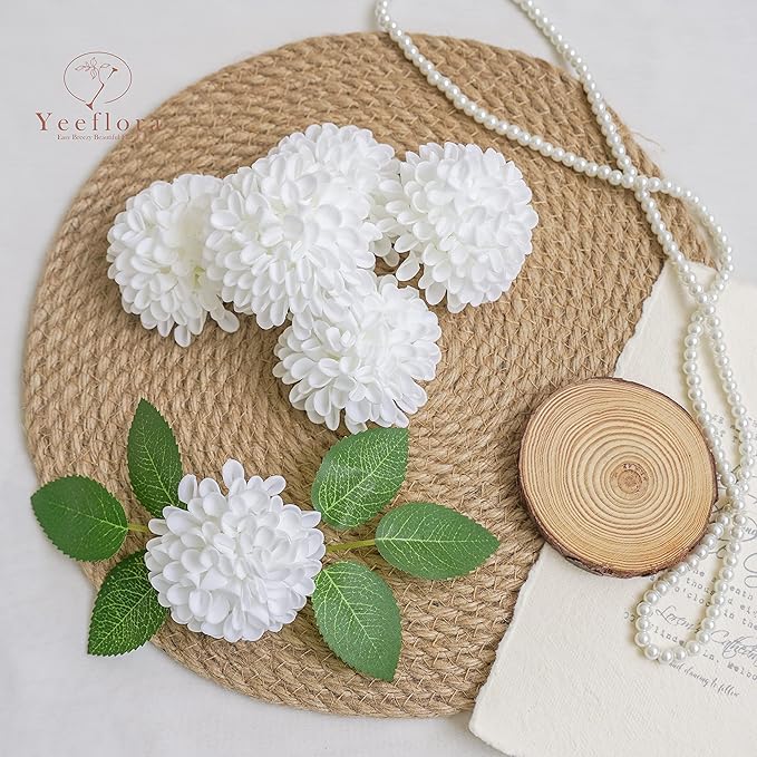 Artificial Flowers, 25pcs Artificial Rose for DIY Wedding Bouquets Centerpieces Arrangements, White Dahlia Flowers with Stem for Bridal Shower Party Home Decorations