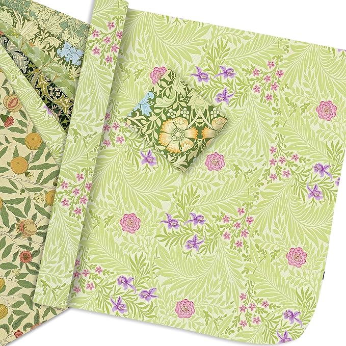 12 Sheets William Morris Wrapping Paper William Morris Gift Wrap Paper Vintage Floral Gift Wrapping Papers Green Vines and Flowers Art Papers for DIY Crafts Birthday Gift Packing Favors, 20x27 Inch