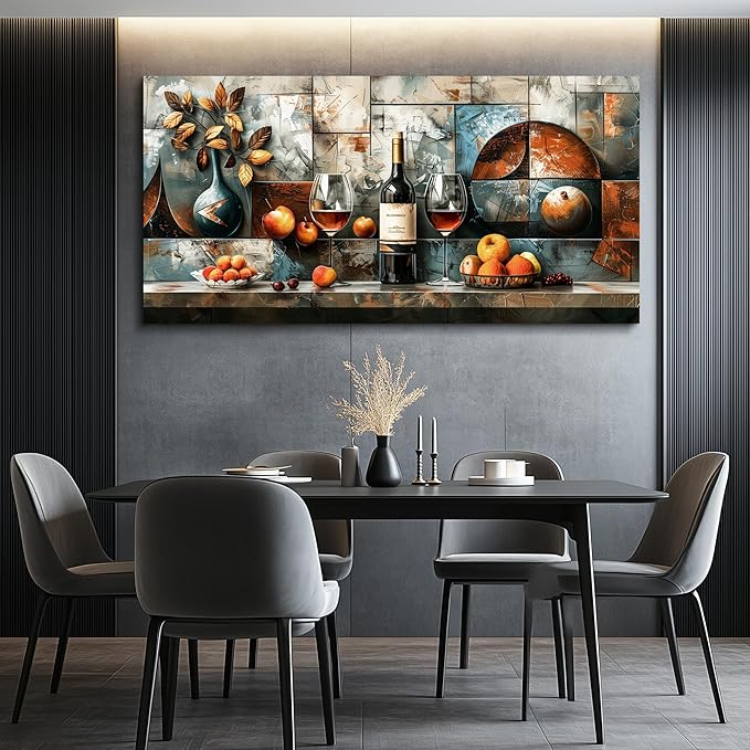 hyidecorart Large Wall Art For Kitchen Wall Decor For Living Room Dining Room Decorations Still Life Wine Glass Fruit Canvas Prints Painting Restaurant Posters Modern Stretched Artwork Home Decor