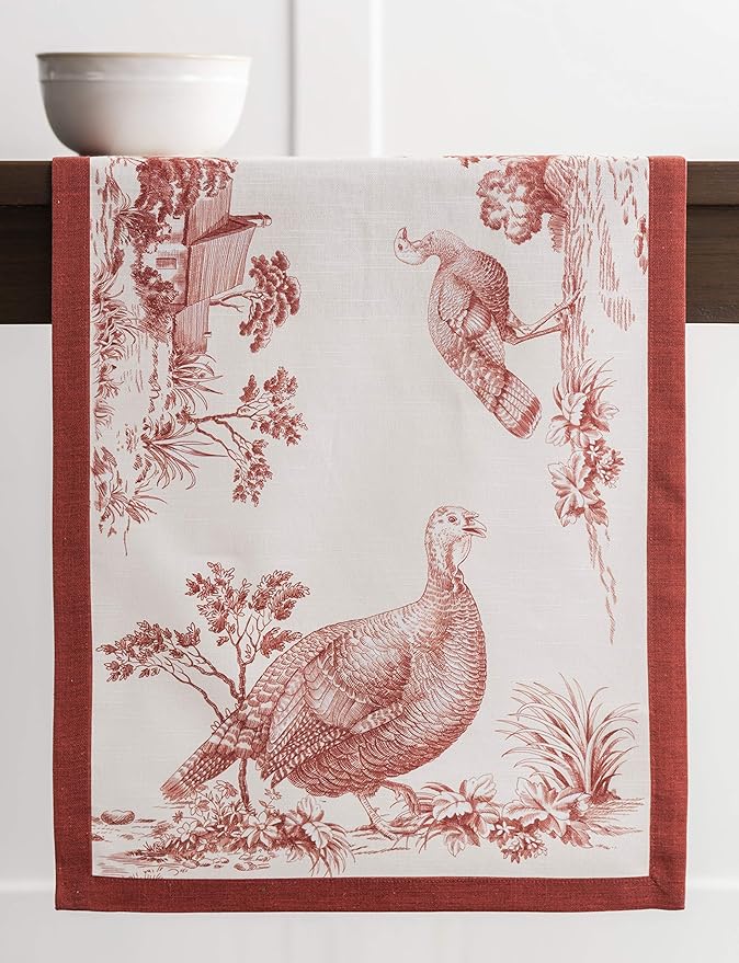 Maison d' Hermine Table Runner 100% Cotton Single Layer Table Runners 90 inches Long for Thanksgiving Christmas Decorations Home Kitchen Dining Party Wedding (Holy Jouy - Red, 14.5" x 90")
