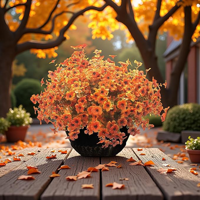 Artificial Fall Flowers Fake mums for Outdoors - UV Resistant & Fade-Resistant Fake Flowers, 24 Bundles Orange Yellow Waterproof Faux Flowers for Garden, Yard, Patio, Wedding & Fall Decor